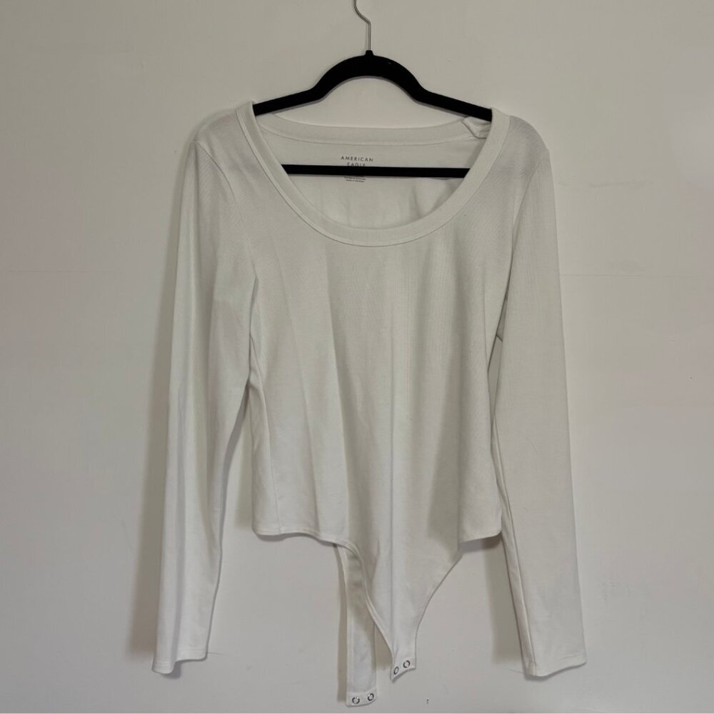 American Eagle White Long Sleeve Bodysuit - Size Large